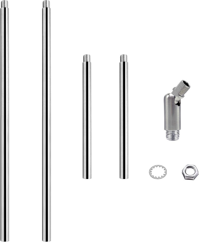 ECUDIS Pendant Stem Extension Rod Kit 3/8 Threaded Downrods with 180 Degrees Ceiling Sloped Adapter Washers and Nut for Lighting Fixture, Brushed Nickel, 12 Inch and 6 Inch - Image 1